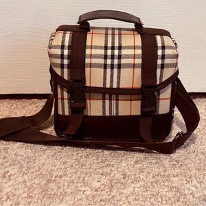 Stylish Brown Plaid Camera Bag